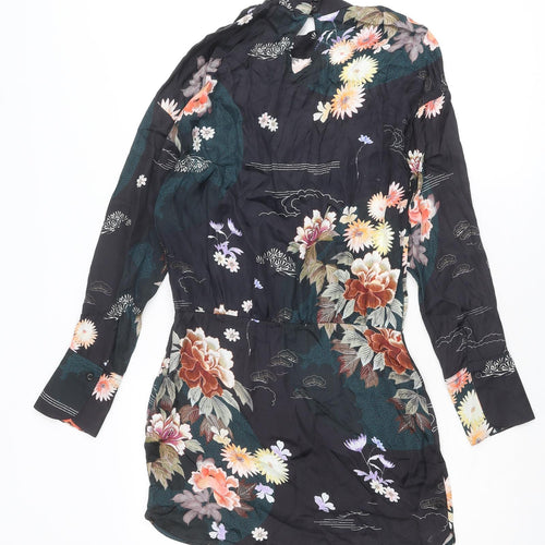 Zara Womens Multicoloured Floral Viscose A-Line Size S Round Neck Button
