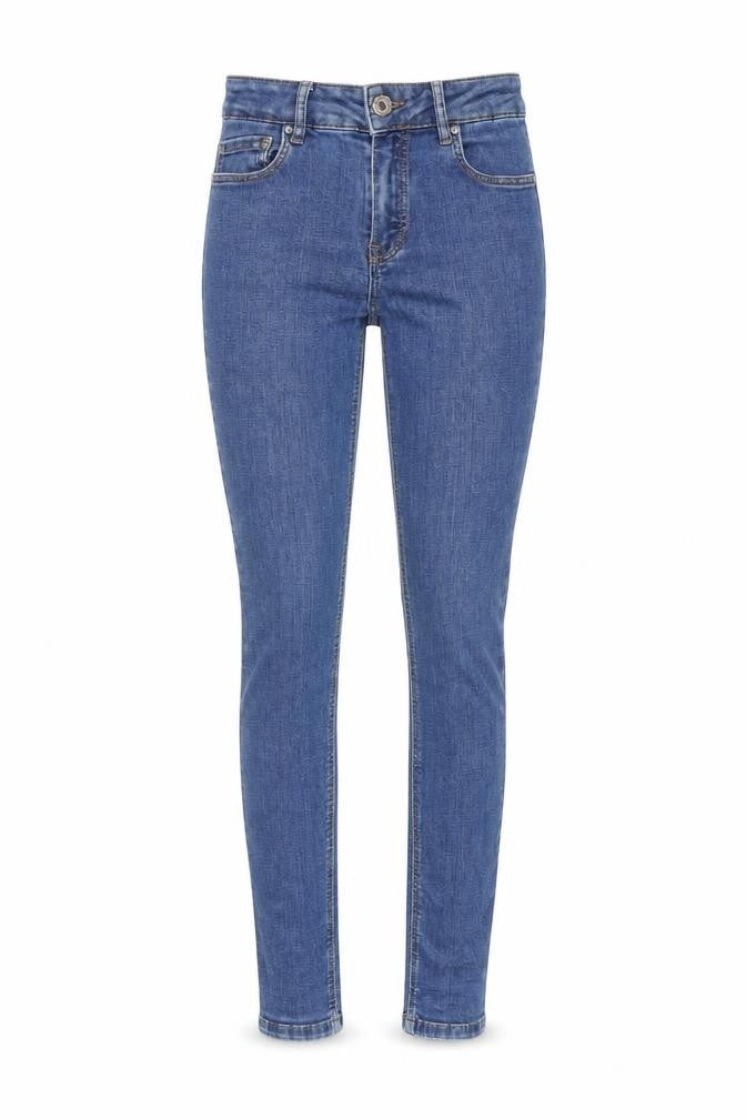 Front view of Mossimo women’s blue cotton skinny jeans, size UK 26, in regular zip