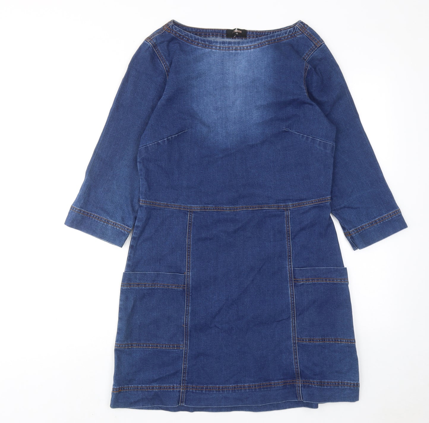 Matalan Womens Blue Cotton A-Line Size 12 Boat Neck Pullover