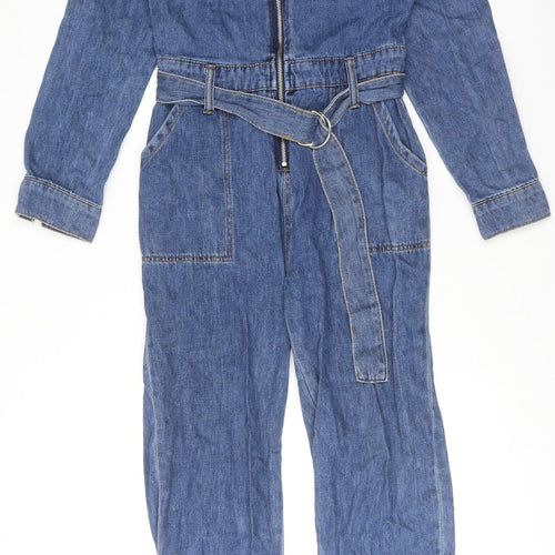 Denim & Co. Womens Blue Cotton Jumpsuit One-Piece Size 8 Zip