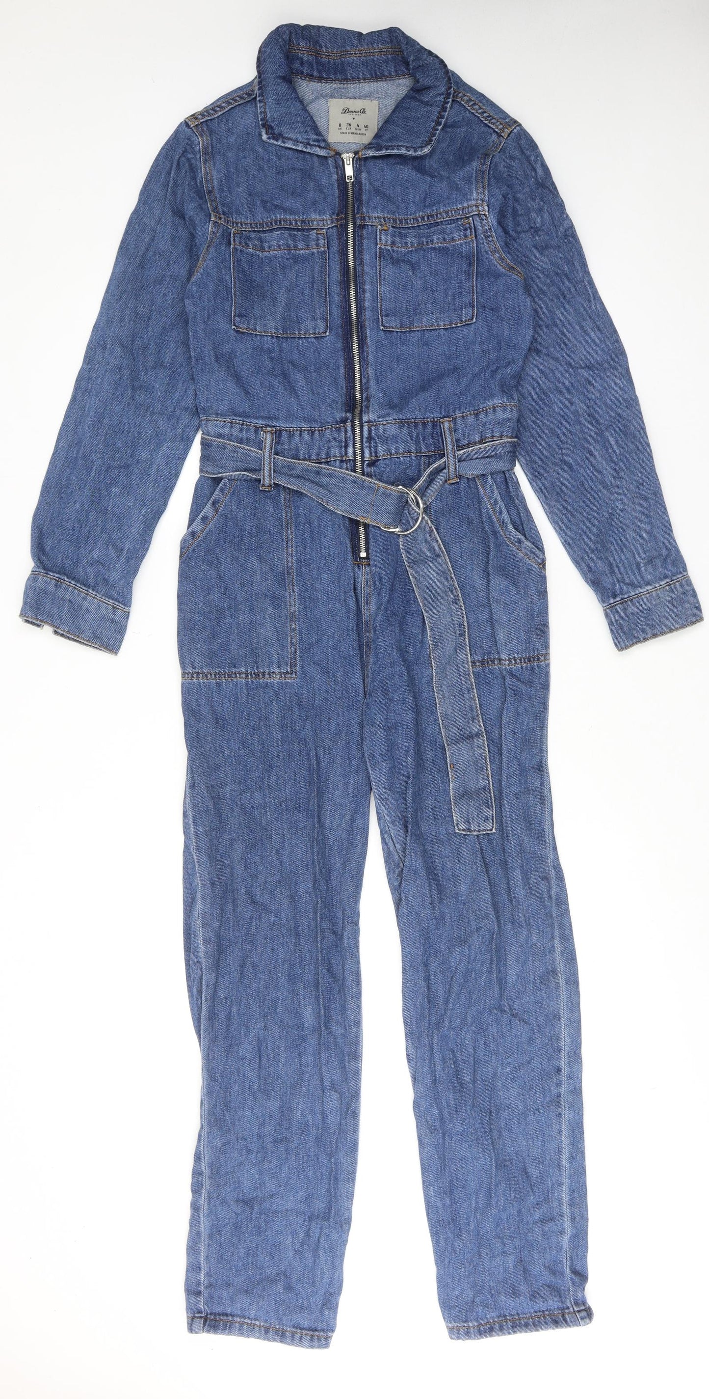 Denim & Co. Womens Blue Cotton Jumpsuit One-Piece Size 8 Zip
