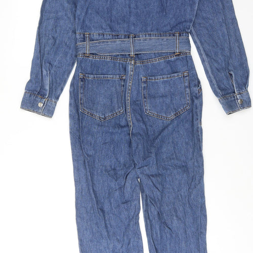 Denim & Co. Womens Blue Cotton Jumpsuit One-Piece Size 8 Zip