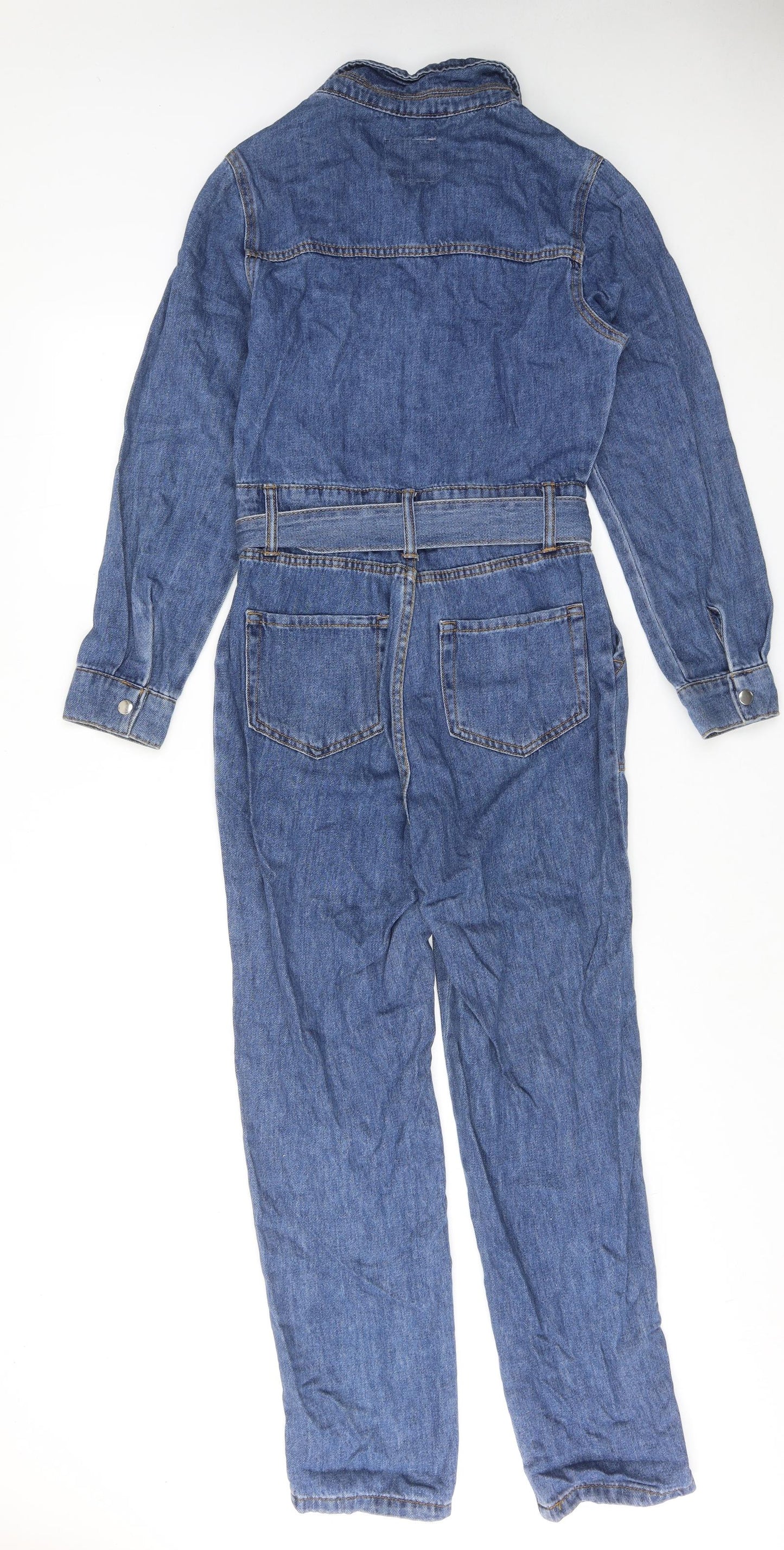 Denim & Co. Womens Blue Cotton Jumpsuit One-Piece Size 8 Zip