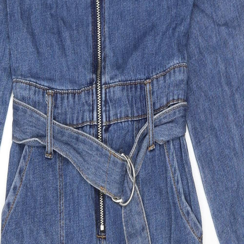Denim & Co. Womens Blue Cotton Jumpsuit One-Piece Size 8 Zip