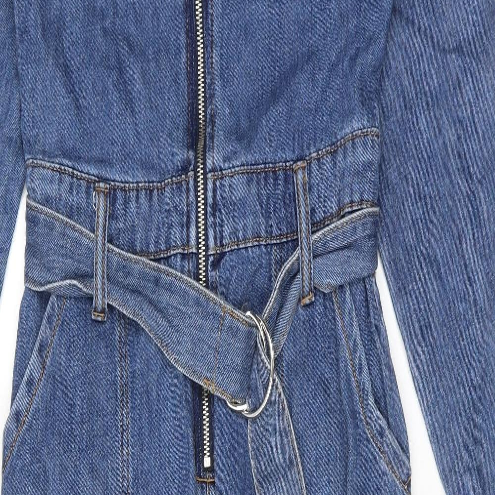 Denim & Co. Womens Blue Cotton Jumpsuit One-Piece Size 8 Zip