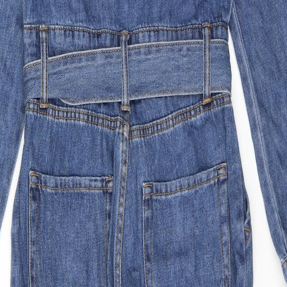 Denim & Co. Womens Blue Cotton Jumpsuit One-Piece Size 8 Zip