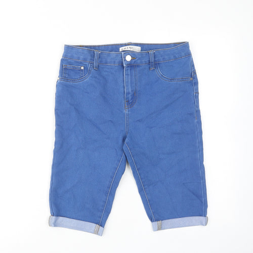 Denim & Co. Womens Blue Cotton Skimmer Shorts Size 12 Regular Zip
