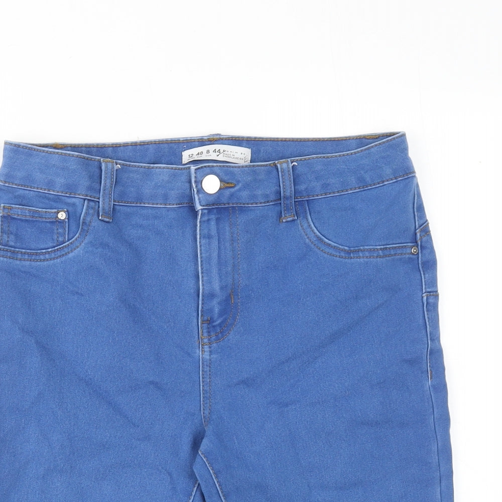 Denim & Co. Womens Blue Cotton Skimmer Shorts Size 12 Regular Zip