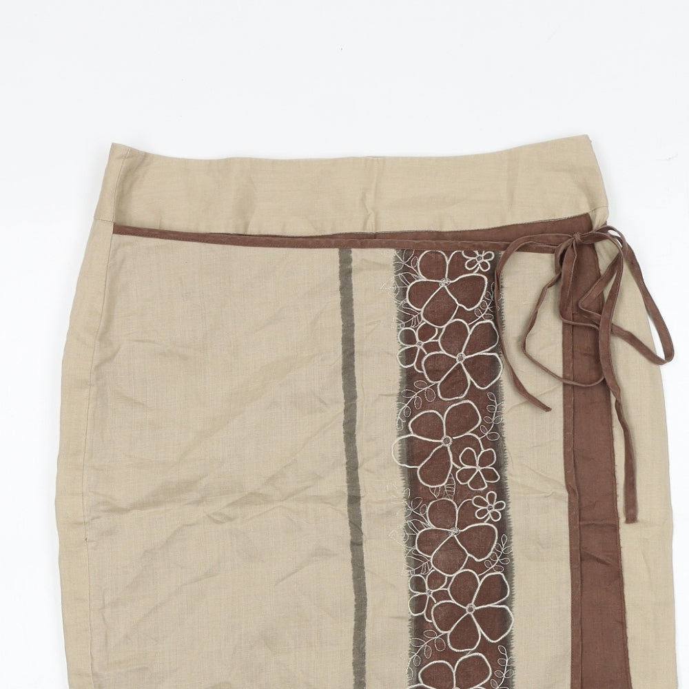 NAF NAF Womens Brown Floral Polyester A-Line Skirt Size 10 Zip