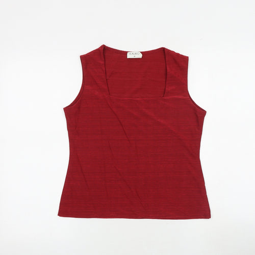 Kaliko Womens Red Geometric Polyester Basic Tank Size 14 Square Neck