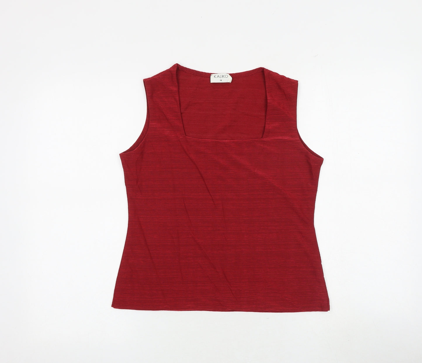 Kaliko Womens Red Geometric Polyester Basic Tank Size 14 Square Neck
