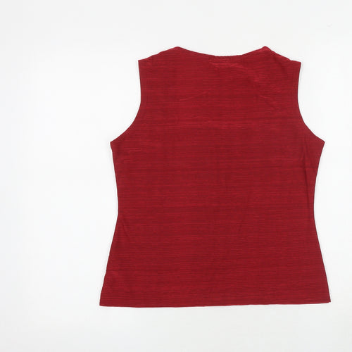 Kaliko Womens Red Geometric Polyester Basic Tank Size 14 Square Neck