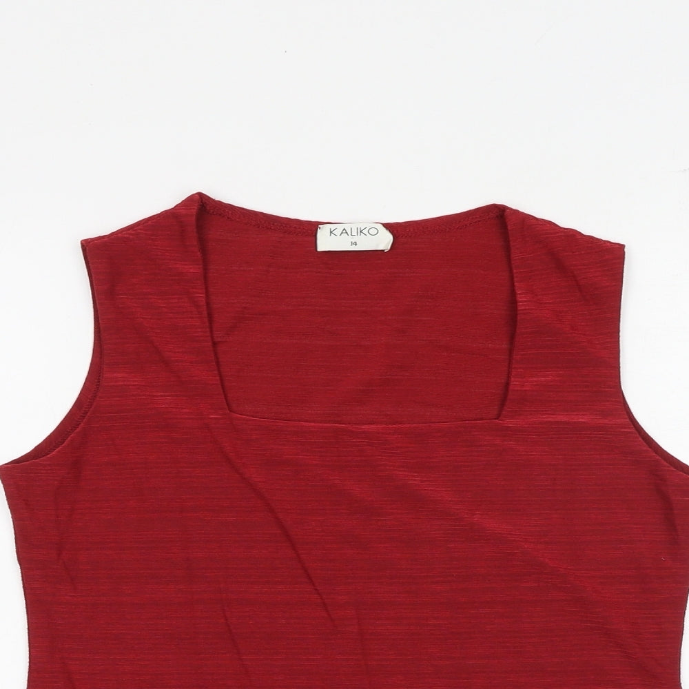 Kaliko Womens Red Geometric Polyester Basic Tank Size 14 Square Neck
