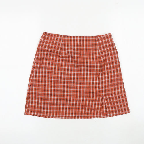 Princess Polly Womens Orange Plaid Polyester A-Line Skirt Size 8 Zip