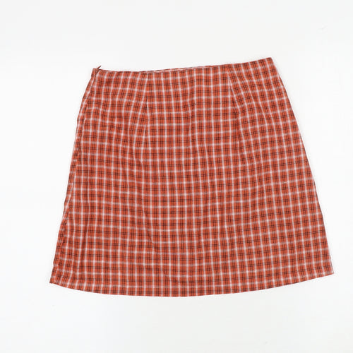 Princess Polly Womens Orange Plaid Polyester A-Line Skirt Size 8 Zip