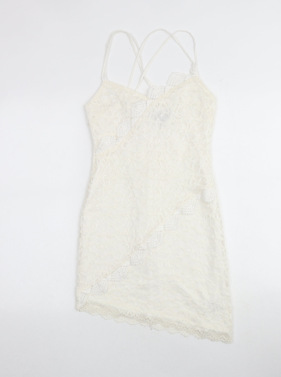 Topshop Womens Ivory Geometric Polyester Slip Dress Size 8 V-Neck Zip