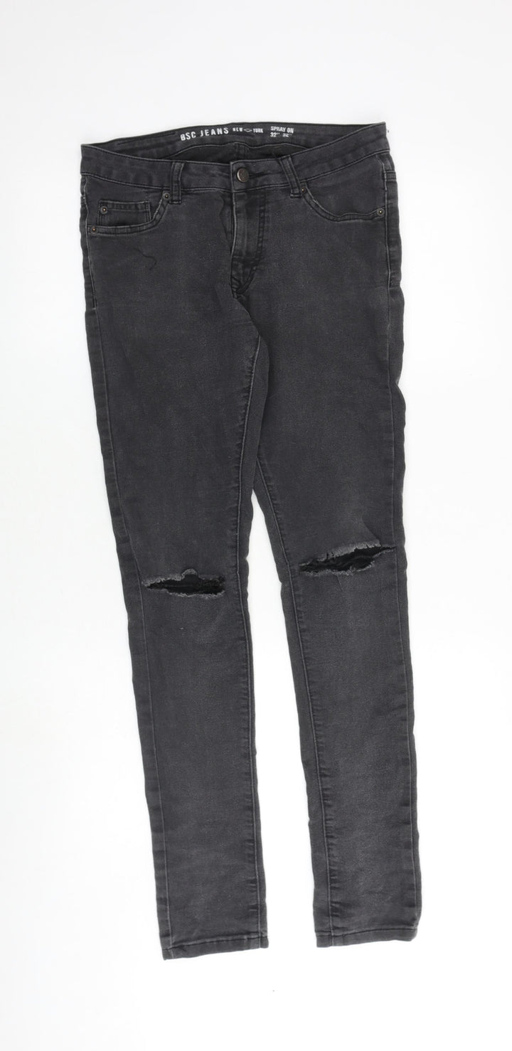 BSC Jeans Mens Grey Cotton Skinny Jeans Size 32 in L32 in Extra-Slim Zip
