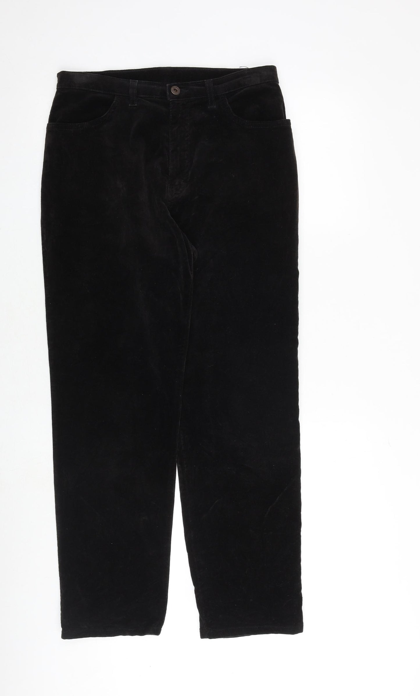 Marks and Spencer Womens Black Cotton Trousers Size 14 Regular Zip