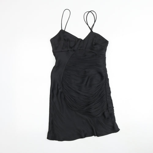 Zara Womens Black Polyester Slip Dress Size S V-Neck Zip
