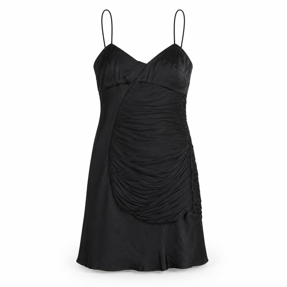 Zara Womens Black Polyester Slip Dress Size S V-Neck Zip