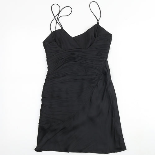 Zara Womens Black Polyester Slip Dress Size S V-Neck Zip