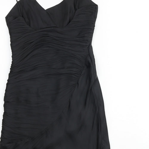 Zara Womens Black Polyester Slip Dress Size S V-Neck Zip