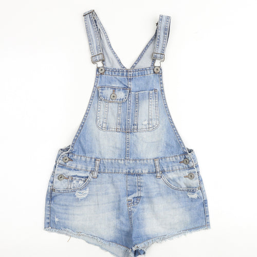 Denim & Co. Womens Blue 100% Cotton Dungaree One-Piece Size 8 Buckle - Distressed look