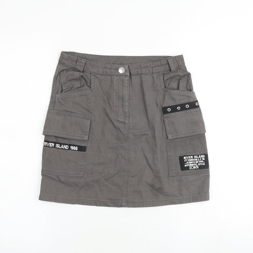 River Island Girls Grey 100% Cotton Cargo Skirt Size 11 Years Regular Zip