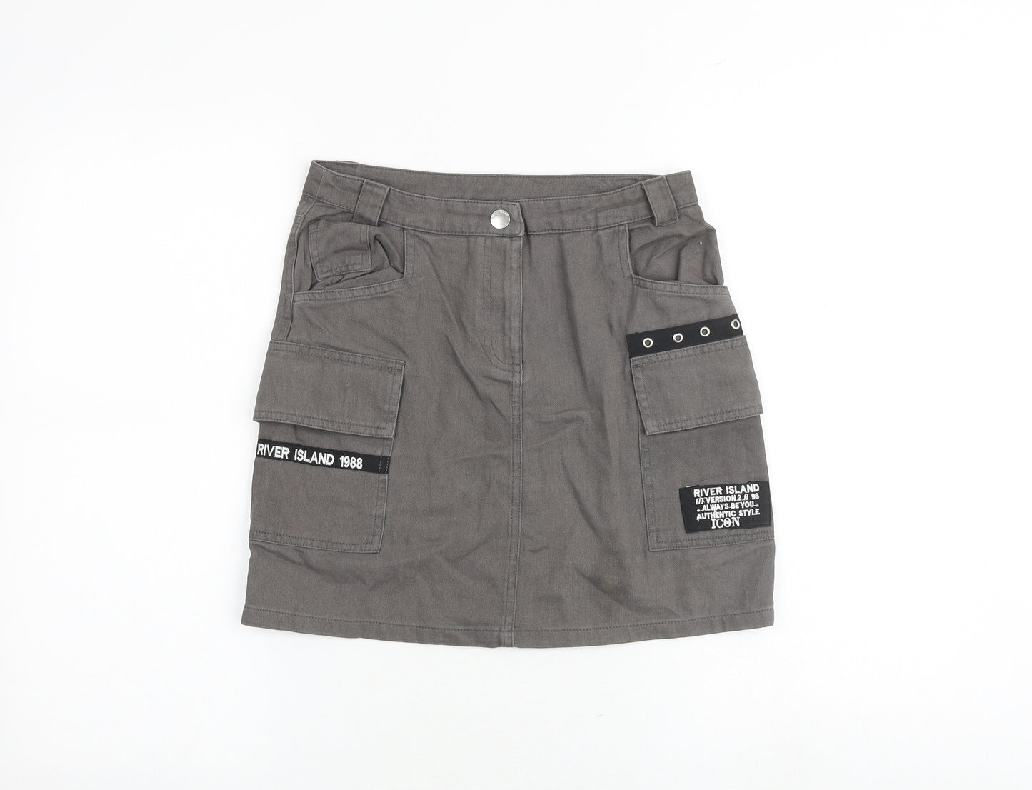 River Island Girls Grey 100% Cotton Cargo Skirt Size 11 Years Regular Zip