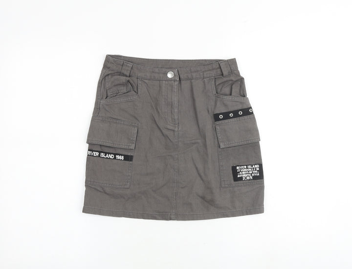 River Island Girls Grey 100% Cotton Cargo Skirt Size 11 Years Regular Zip