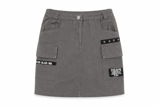 River Island Girls Grey 100% Cotton Cargo Skirt Size 11 Years Regular Zip