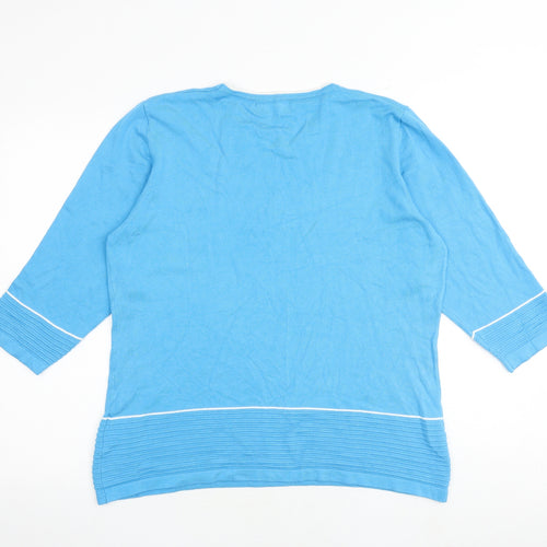 BASSINI Womens Blue Round Neck Viscose Pullover Jumper Size XL