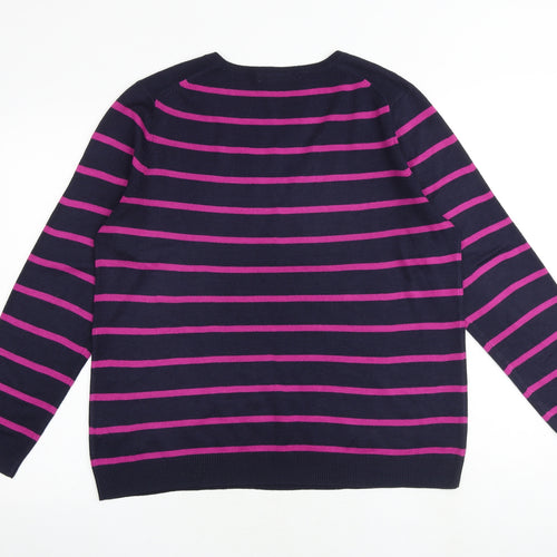 Marks and Spencer Womens Multicoloured V-Neck Striped Acrylic Pullover Jumper Size 16