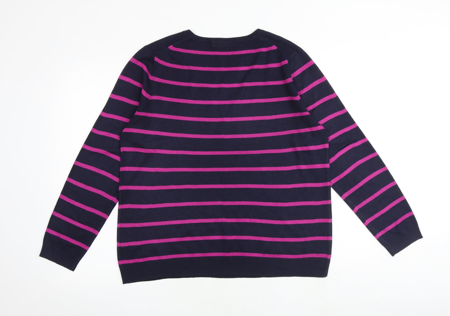 Marks and Spencer Womens Multicoloured V-Neck Striped Acrylic Pullover Jumper Size 16