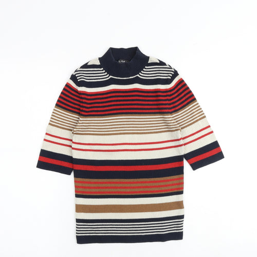 Miss Selfridge Womens Multicoloured Striped Cotton Basic Blouse Size 8 Mock Neck