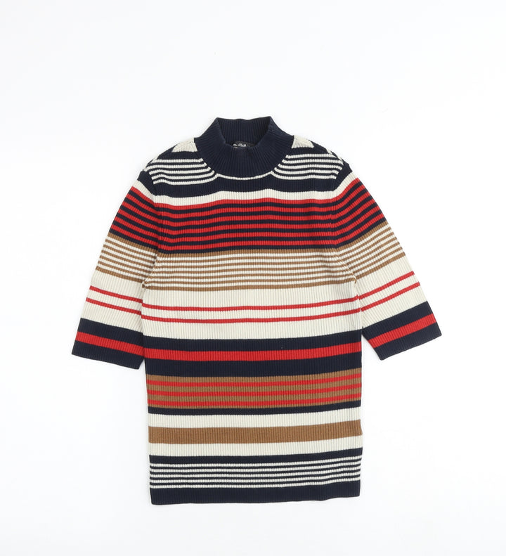 Miss Selfridge Womens Multicoloured Striped Cotton Basic Blouse Size 8 Mock Neck
