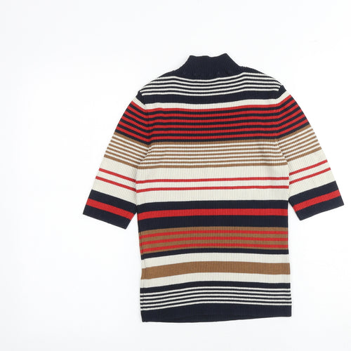 Miss Selfridge Womens Multicoloured Striped Cotton Basic Blouse Size 8 Mock Neck