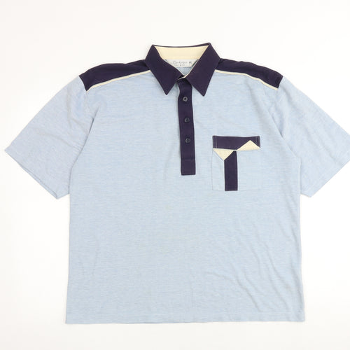 Berkertex Mens Blue Colourblock Polyester Polo Size M Collared Button
