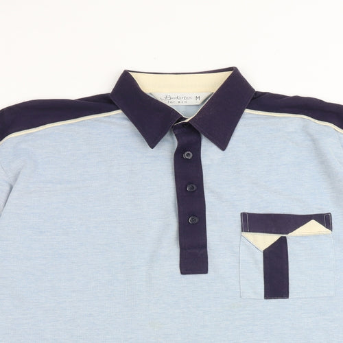 Berkertex Mens Blue Colourblock Polyester Polo Size M Collared Button