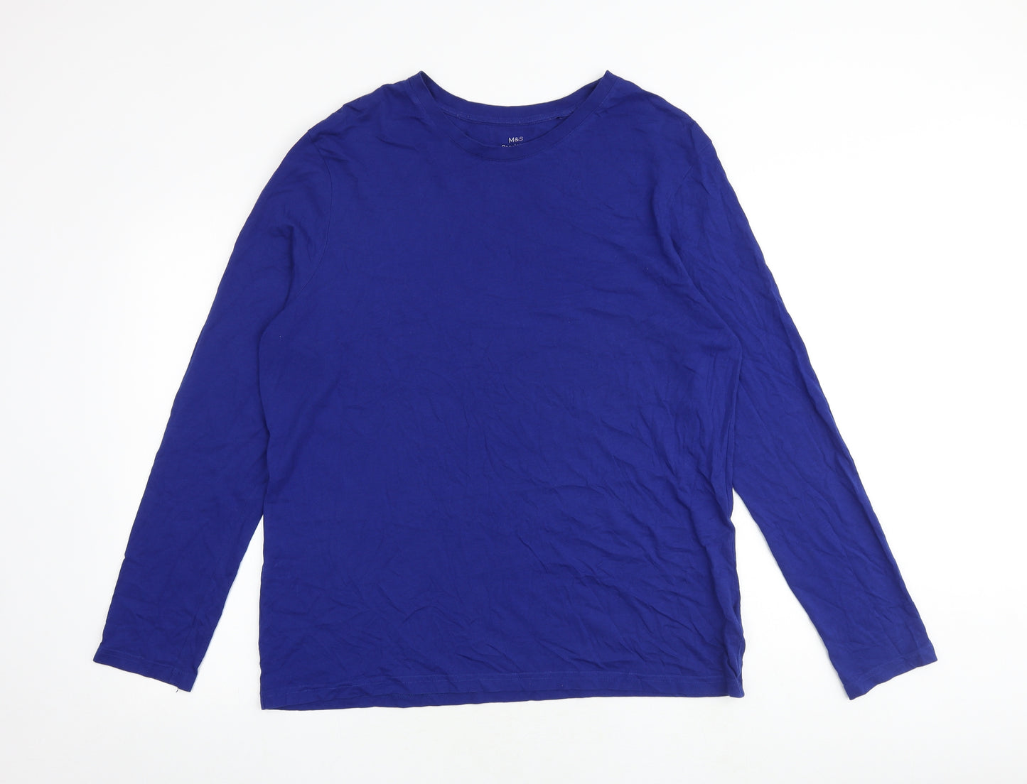 Marks and Spencer Mens Blue Cotton T-Shirt Size L Round Neck