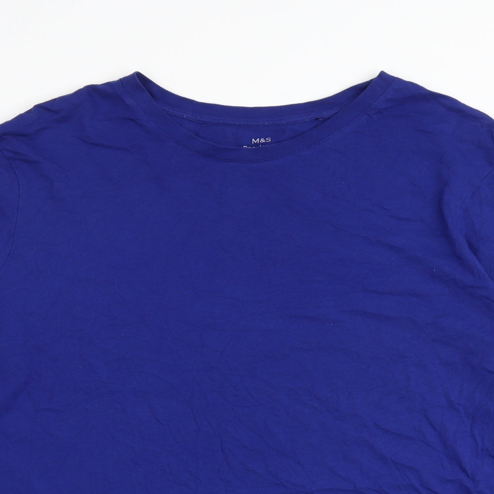Marks and Spencer Mens Blue Cotton T-Shirt Size L Round Neck