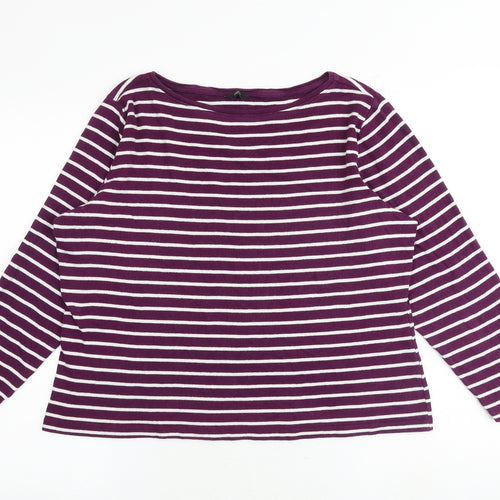 M&Co Womens Purple Striped 100% Cotton Basic T-Shirt Size 20 Round Neck