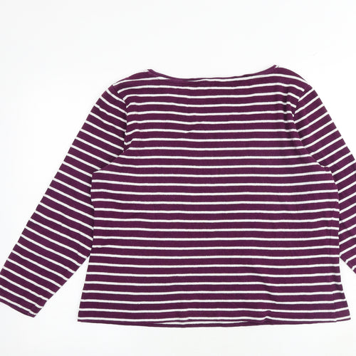 M&Co Womens Purple Striped 100% Cotton Basic T-Shirt Size 20 Round Neck