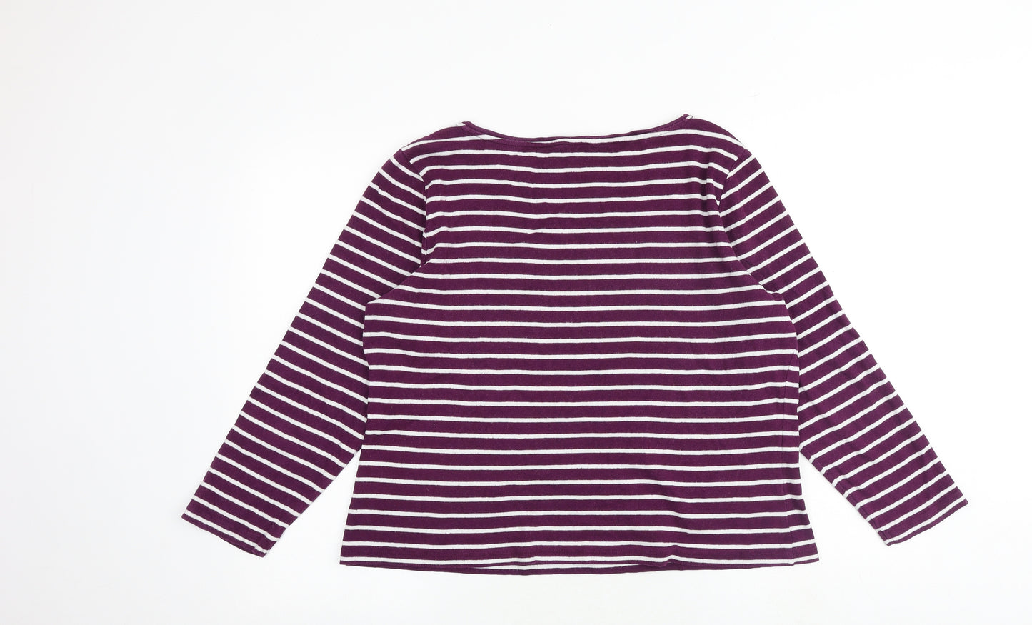 M&Co Womens Purple Striped 100% Cotton Basic T-Shirt Size 20 Round Neck