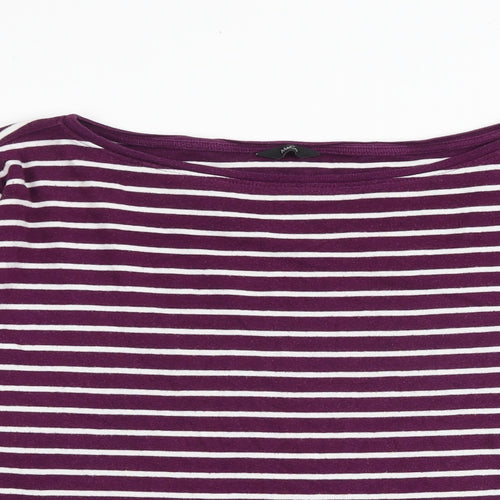 M&Co Womens Purple Striped 100% Cotton Basic T-Shirt Size 20 Round Neck