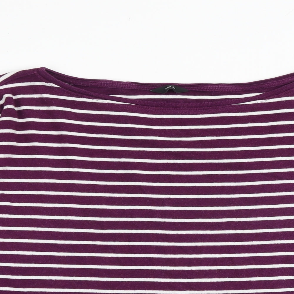 M&Co Womens Purple Striped 100% Cotton Basic T-Shirt Size 20 Round Neck
