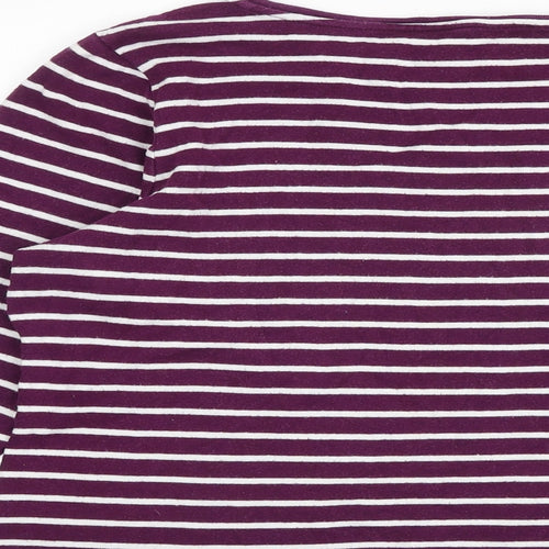 M&Co Womens Purple Striped 100% Cotton Basic T-Shirt Size 20 Round Neck