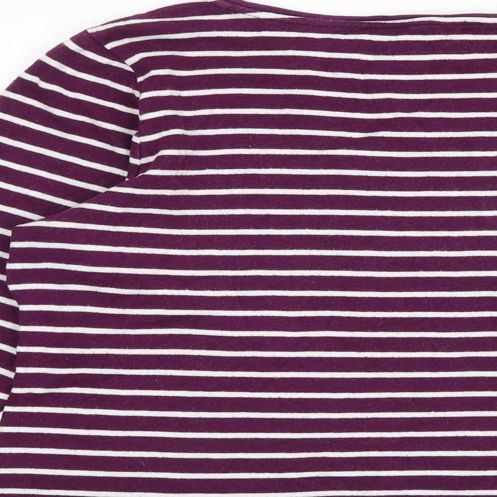 M&Co Womens Purple Striped 100% Cotton Basic T-Shirt Size 20 Round Neck