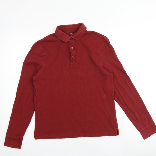 Marks and Spencer Mens Red 100% Cotton Polo Size S Collared Button