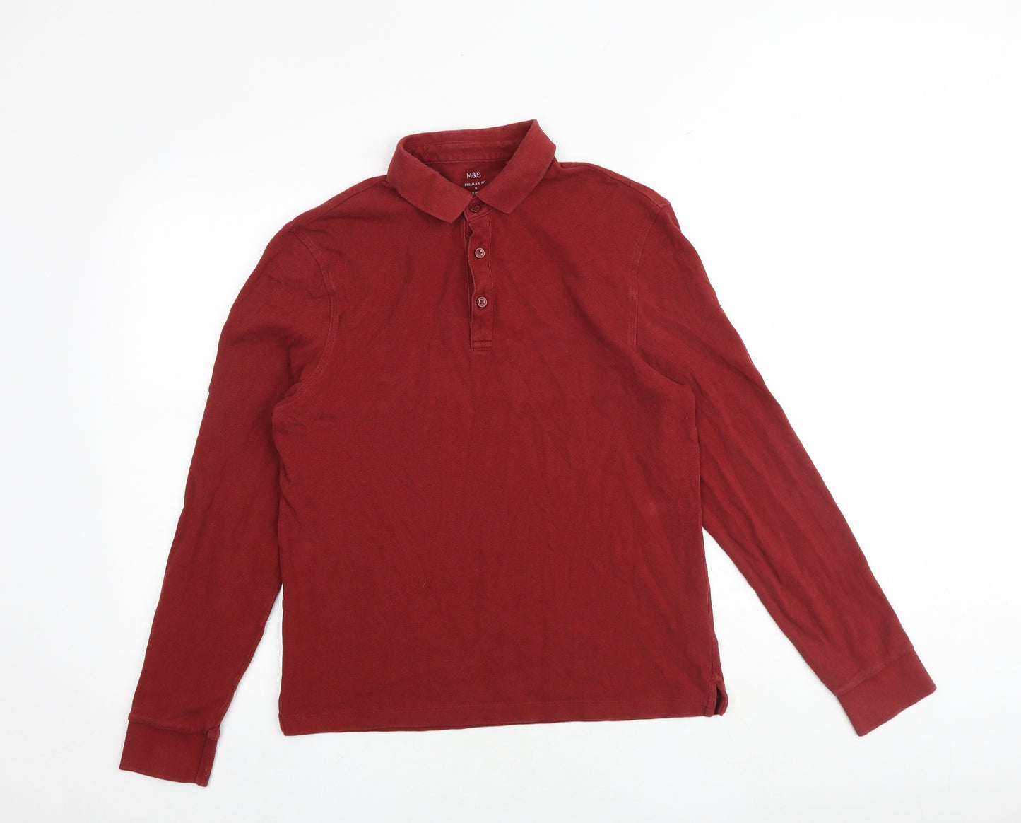 Marks and Spencer Mens Red 100% Cotton Polo Size S Collared Button